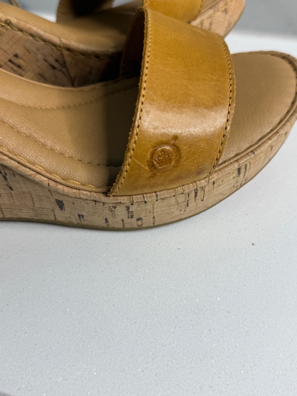Børn Leather Cork Wedge Sandals Tan Ankle Strap Comfort Heels NWT Size 9 - Picture 5 of 16